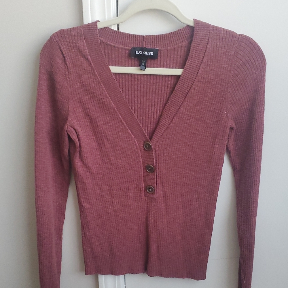 Express Mauve Ribbed Knit Top